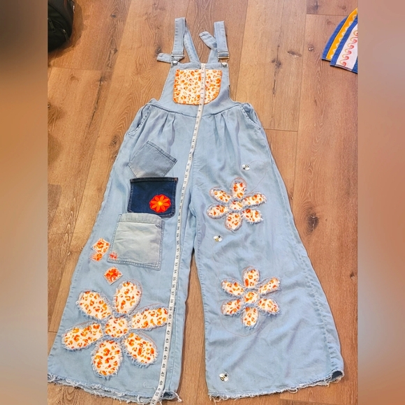 No Name Available Denim - Upcyced Floral Patchwork Denim Overalls By ThreadsReclaimed. Size MD